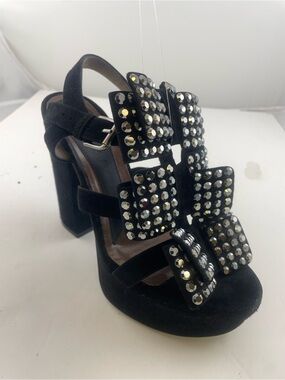 Marni Black Suede Gem-Studded Block Heel Sandals